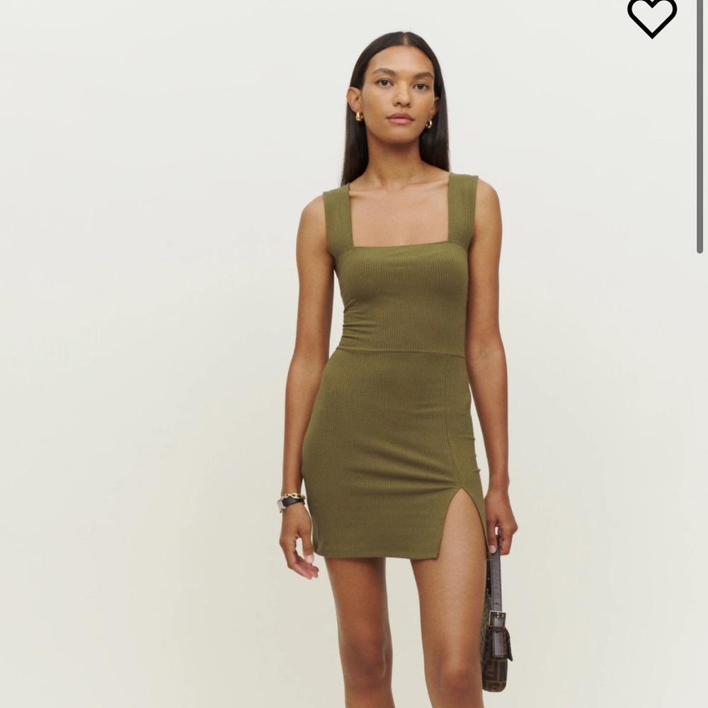 Reformation ribbed olive mini dress. Great condition! Originally $128